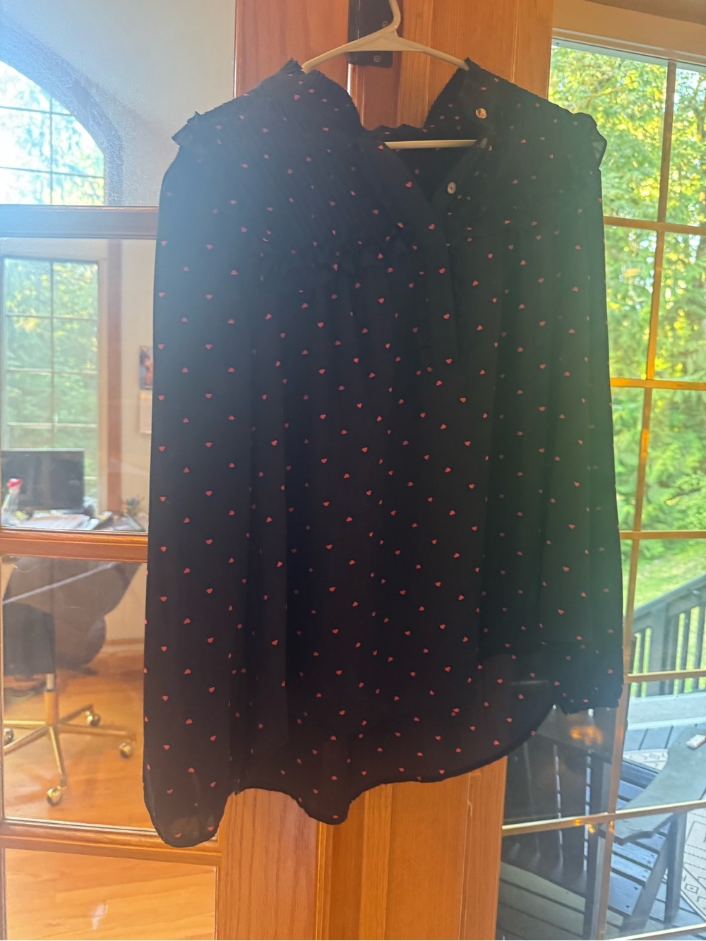 J. Crew Black A-Line Shirt with Pink Heart Print